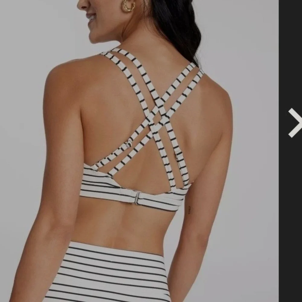 CALIA Strappy Back Ruch Bikini Top Coastal Stripe White XS WSA23223PRT NEW